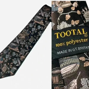 Vintage TOOTAL Brown Leaves Harvest Polyester Neck Tie (3.5”W x 55”L Britain